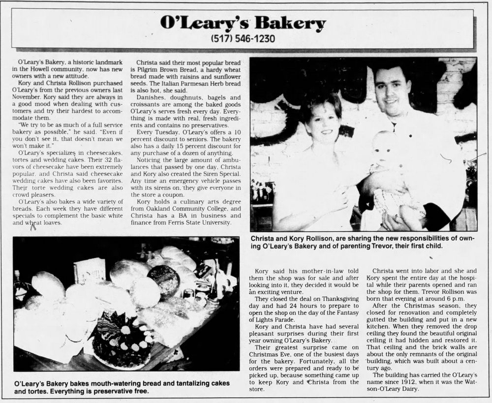 OLearys Bakery - Jul 23 1997 Article (newer photo)
